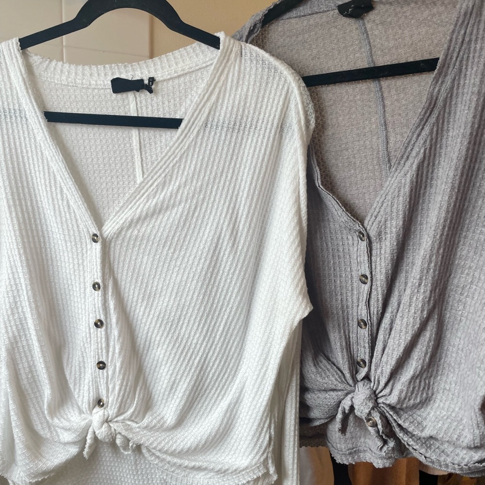 White / Cream & Grey Urban Outfitters (two) UO waffle knit tie front top - XS